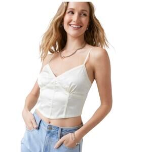 Francesca's Whitney Cropped Ivory Corset Scallop Laced Adjustable Satin Top-M